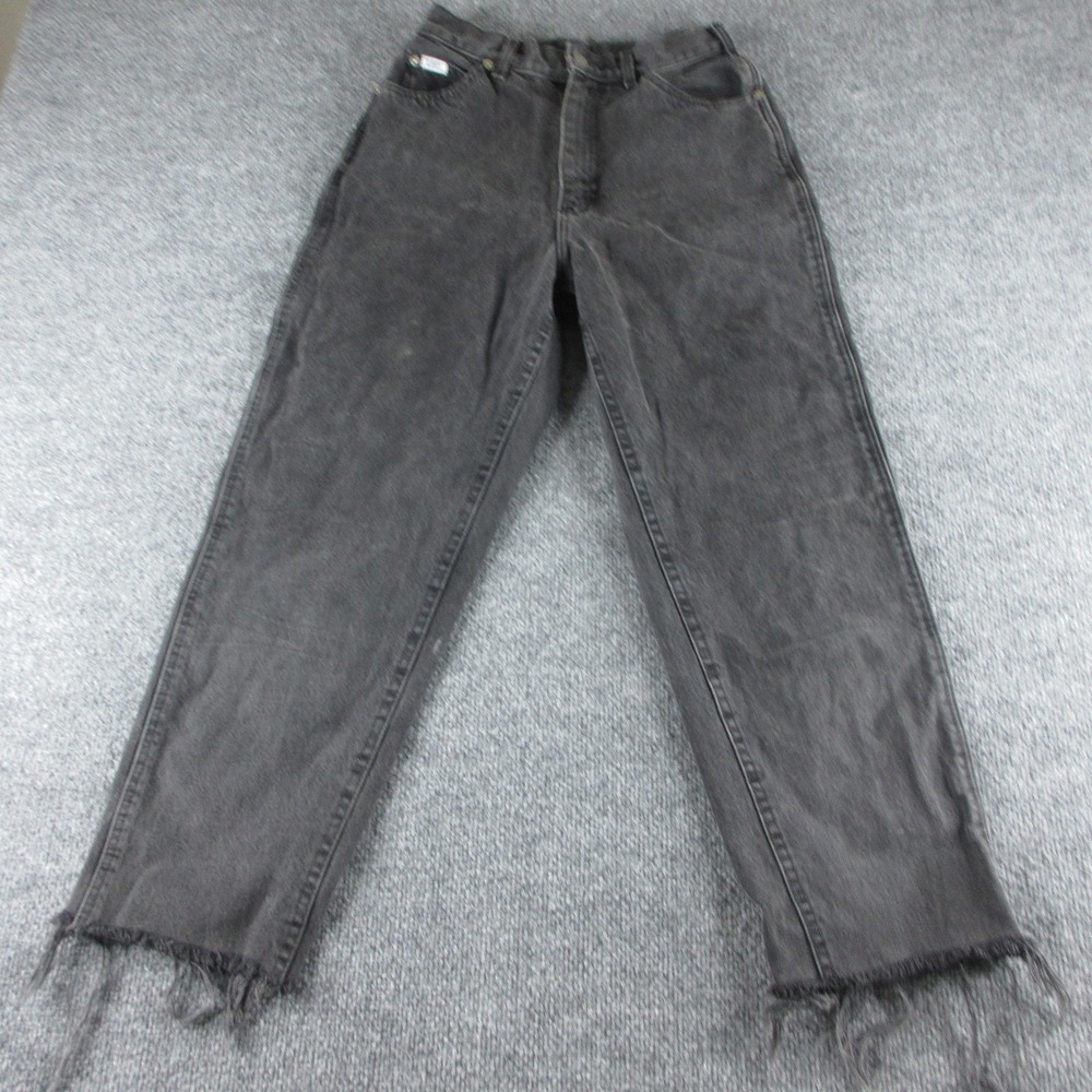 Vintage Lee Jeans Womens 26x24 Gray Charcoal Tapered Relaxed Fringe Denim 90s